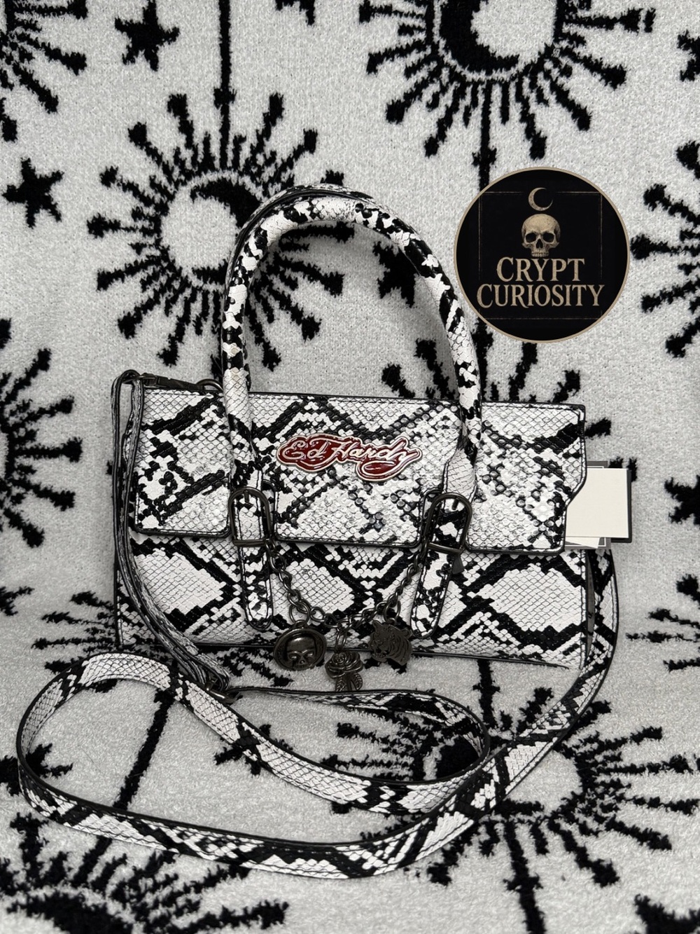 Ed Hardy Black White Snakeskin Crossbody Mini
